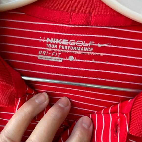 Nike Golf size L red & whit striped Dri-fit shirt. - Picture 4 of 6
